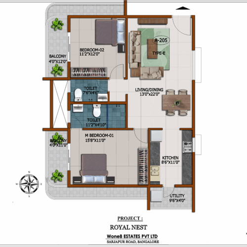 Royal Nest Type E 2 BHK floor plan