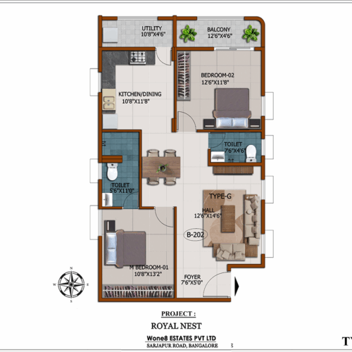 Royal Nest Type G 2 BHK floor plan